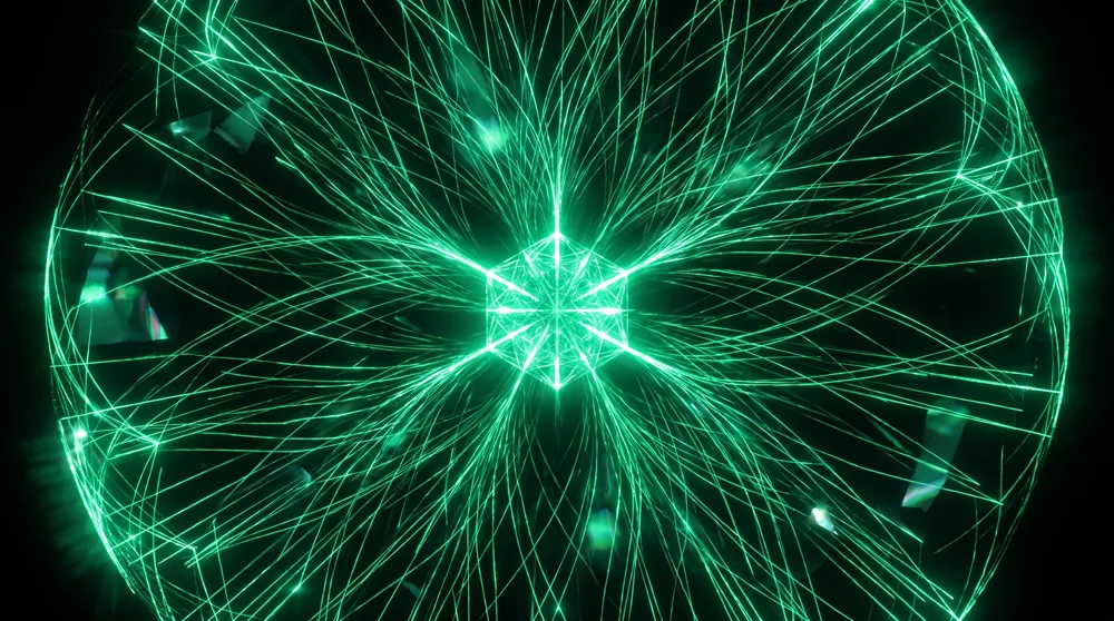 Abstract visualization of a central hub radiating light connections, representing large-scale endpoint authentication